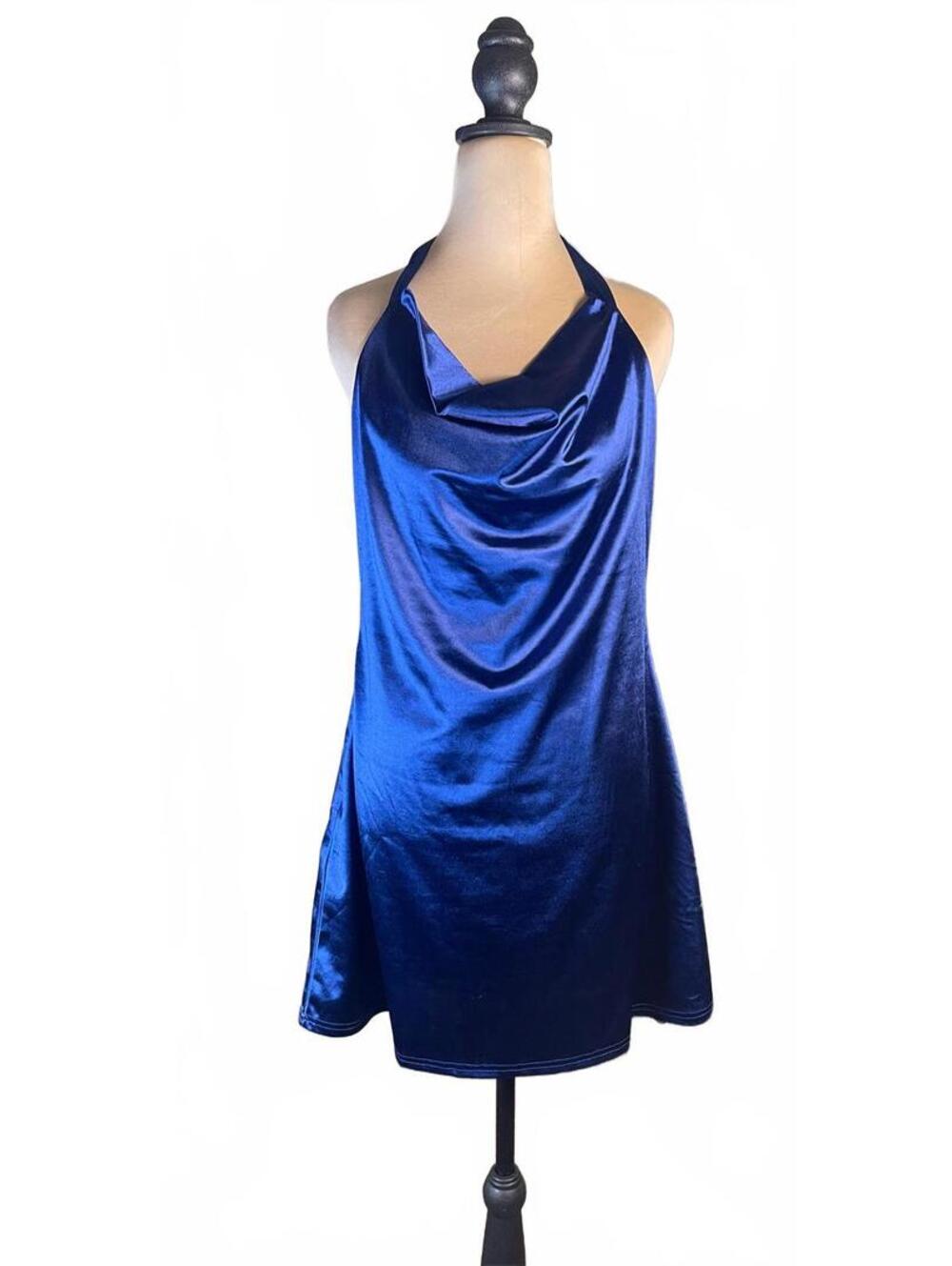 Zaful Blue Satin Halter Neck Mini Dress NWT Size 8